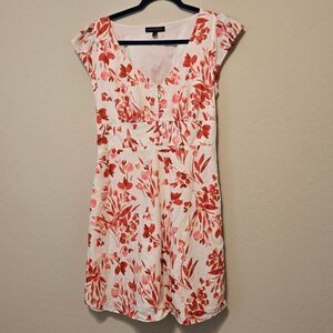 Banana Republic Red and White Floral Cap Sleeve Cotton-Linen Blend Dress Size 10